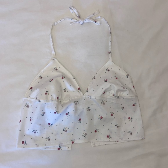 HANDMADE Halter Tie Up Floral Tank Top - Picture 1 of 2
